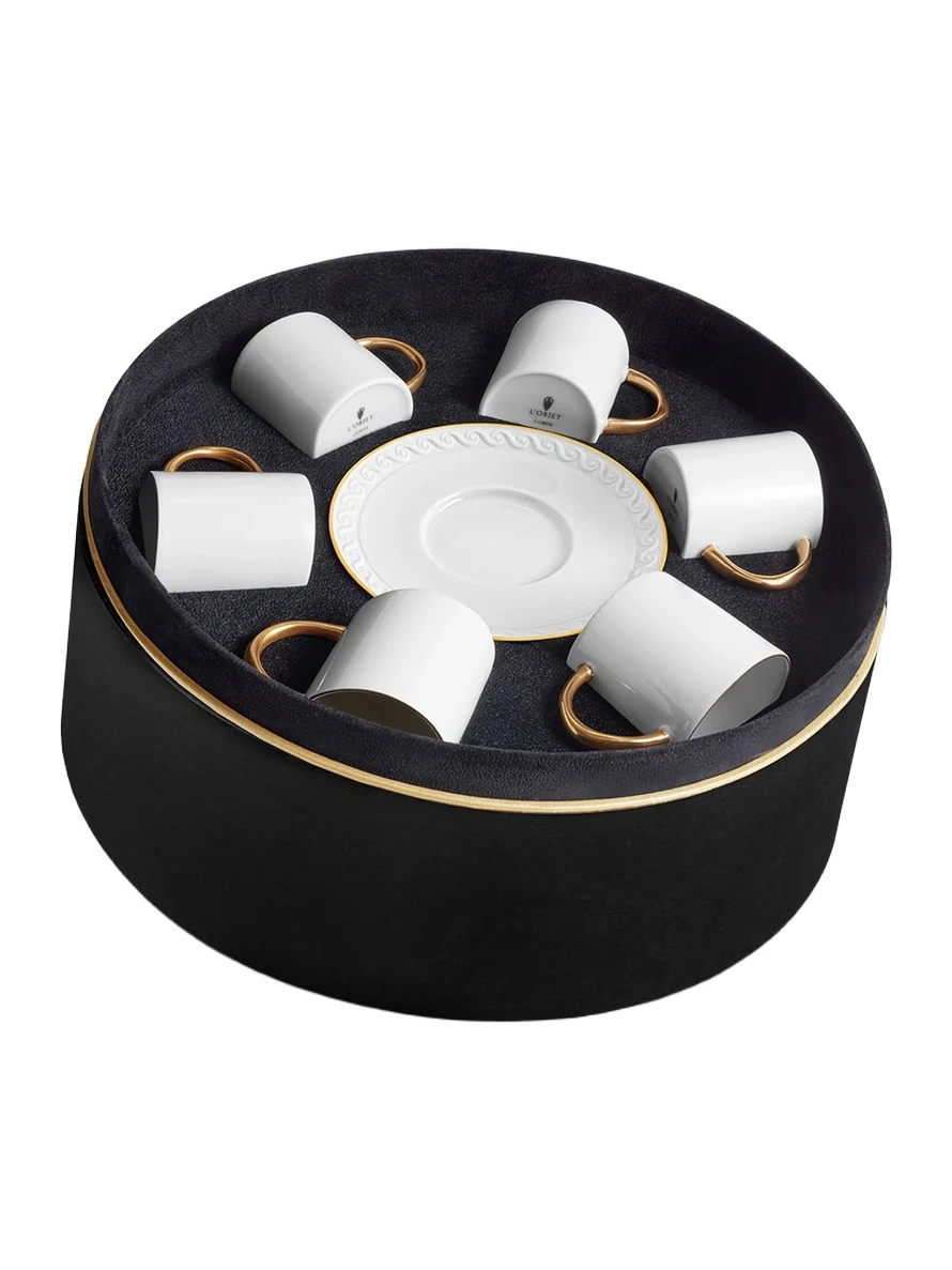 L'Objet Neptune 12-Piece Porcelain & 24K Gold Espresso Cup & Saucer Set - White Gold