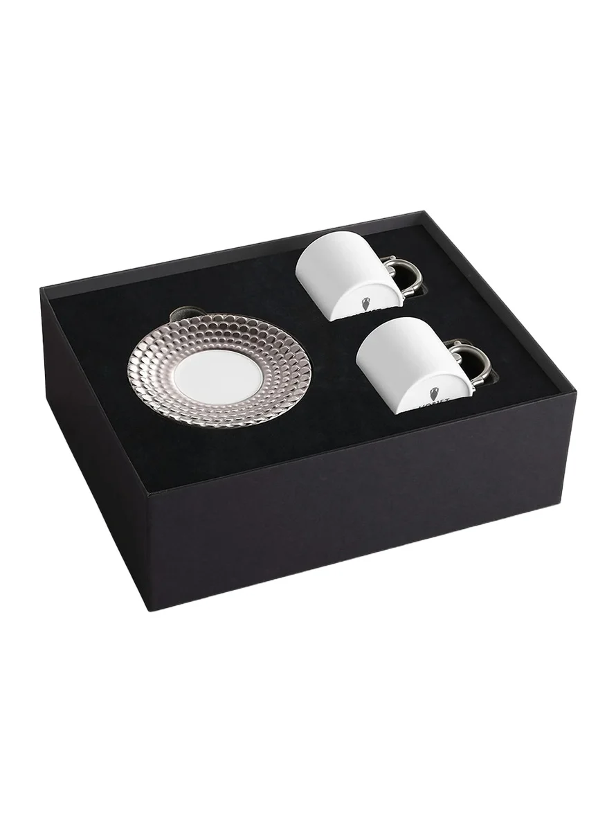 L'Objet Aegean Silver Espresso Cup & Saucer Set - White Silver