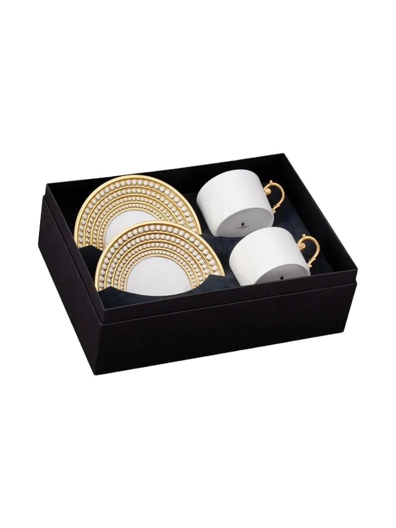 L'Objet 4-Piece Perlée Tea Cup & Saucer Set - Gold