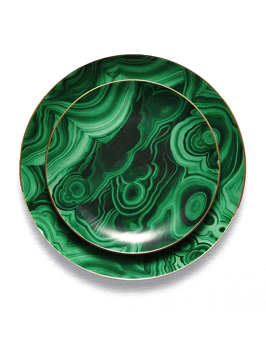 L'Objet 4-Piece Malachite 24K Gold-Trimmed Porcelain Dessert Plates | Thumbnail 2