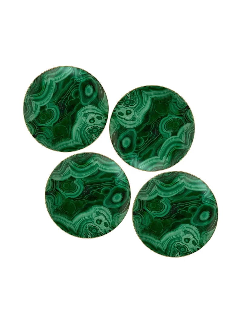 L'Objet 4-Piece Malachite 24K Gold-Trimmed Porcelain Dessert Plates