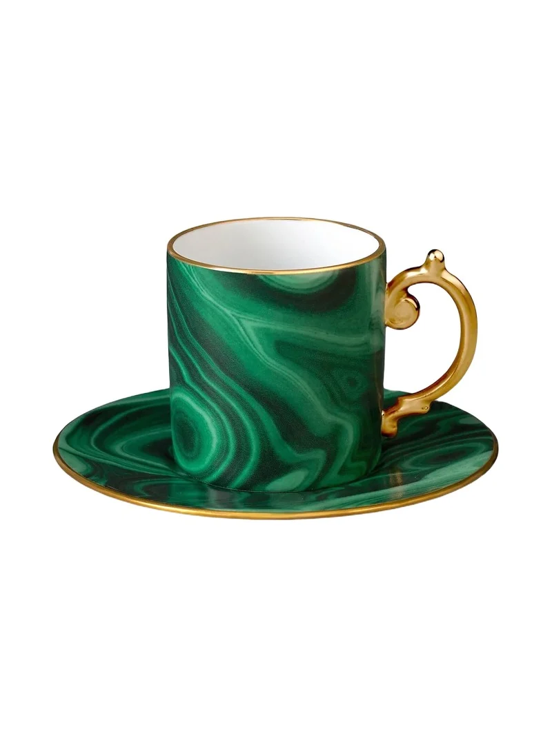 L'Objet Malachite-Effect Porcelain Espresso Cup & Saucer Set