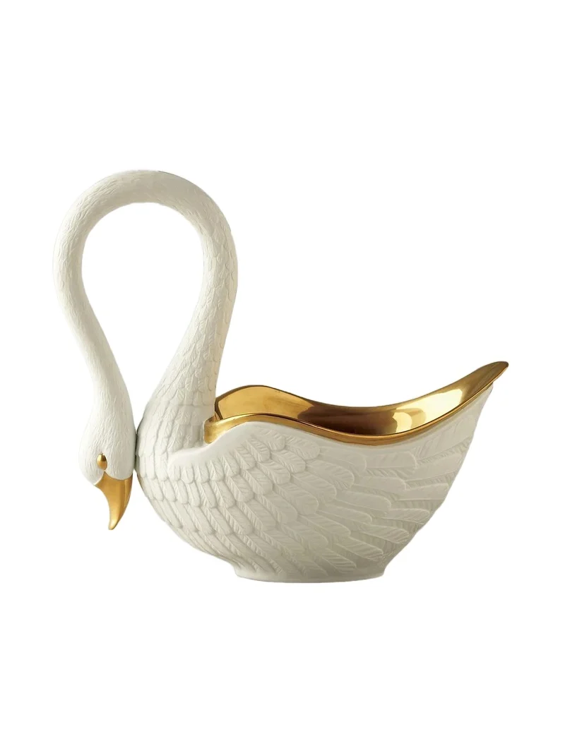 L'Objet White Porcelain Serving Bowl Swan