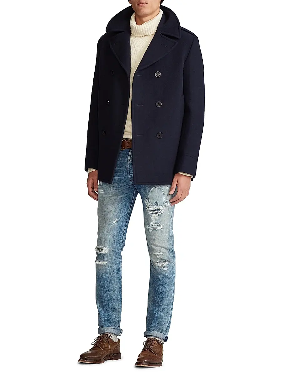 Polo Ralph Lauren Men's Wool-Blend Melton Peacoat | Thumbnail 2 Polo Ralph Lauren Men's Wool-Blend Melton Peacoat | Thumbnail 2