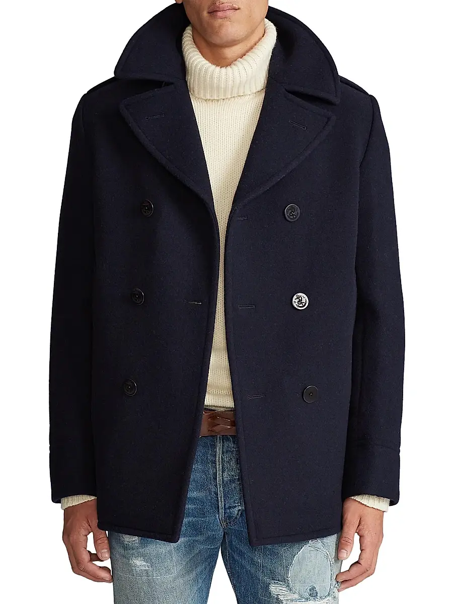 Polo Ralph Lauren Men's Wool-Blend Melton Peacoat | Thumbnail 3 Polo Ralph Lauren Men's Wool-Blend Melton Peacoat | Thumbnail 3