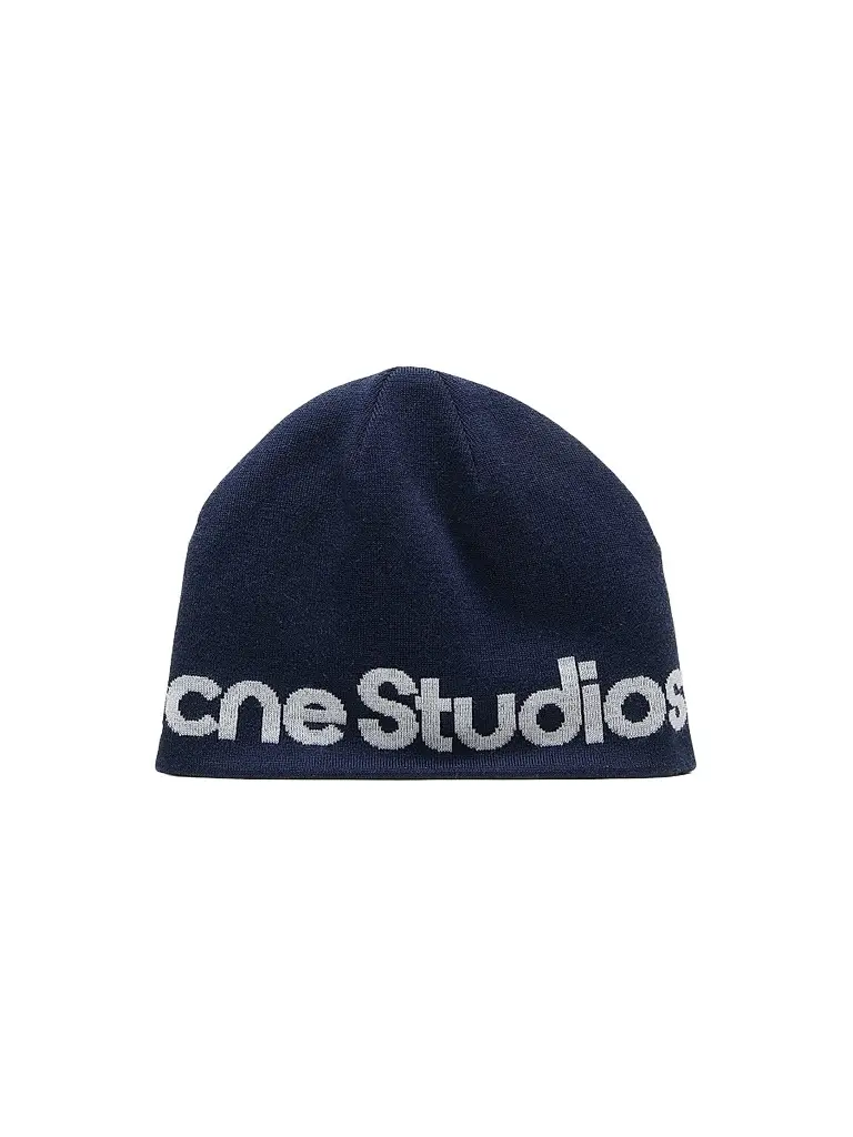 Acne Studios Men's Kort Sport Wool-Nylon Beanie - Navy White | Image 1 Acne Studios Men's Kort Sport Wool-Nylon Beanie - Navy White | Image 1