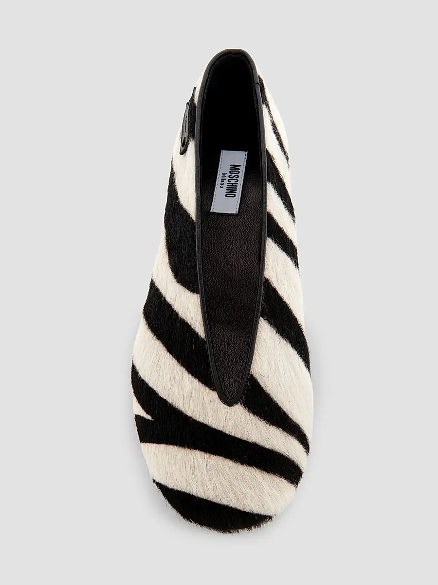MOSCHINO Women's Duck Zebra-Print Calf Hair Ballerina Flats | Thumbnail 4 MOSCHINO Women's Duck Zebra-Print Calf Hair Ballerina Flats | Thumbnail 4