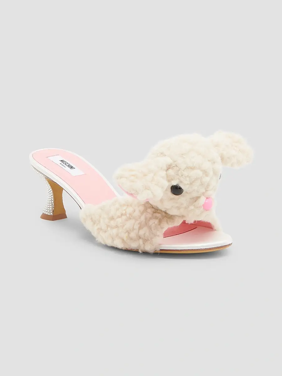 MOSCHINO Women's Dolly 55MM Animal-Motif Plush Wool Mules | Thumbnail 2 MOSCHINO Women's Dolly 55MM Animal-Motif Plush Wool Mules | Thumbnail 2