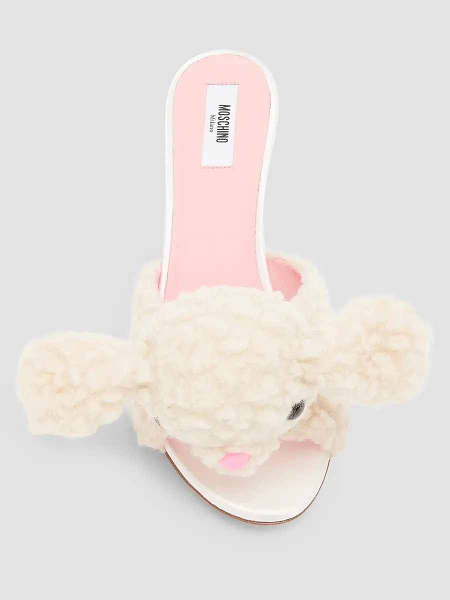 MOSCHINO Women's Dolly 55MM Animal-Motif Plush Wool Mules | Thumbnail 4 MOSCHINO Women's Dolly 55MM Animal-Motif Plush Wool Mules | Thumbnail 4