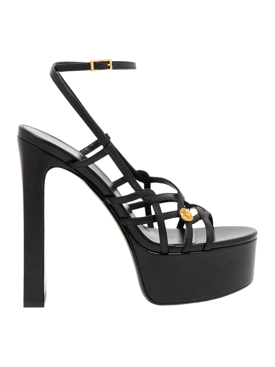 Women's 140MM Medusa-Detail Leather Platform Sandals