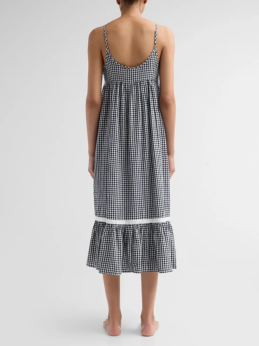 Papinelle Women's Checked Lace-Trim Cotton-Blend Seersucker Nightie | Thumbnail 3 Papinelle Women's Checked Lace-Trim Cotton-Blend Seersucker Nightie | Thumbnail 3