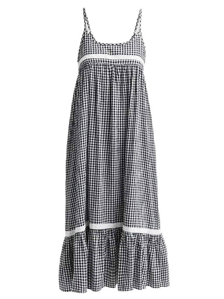 Papinelle Women's Checked Lace-Trim Cotton-Blend Seersucker Nightie | Image 1 Papinelle Women's Checked Lace-Trim Cotton-Blend Seersucker Nightie | Image 1