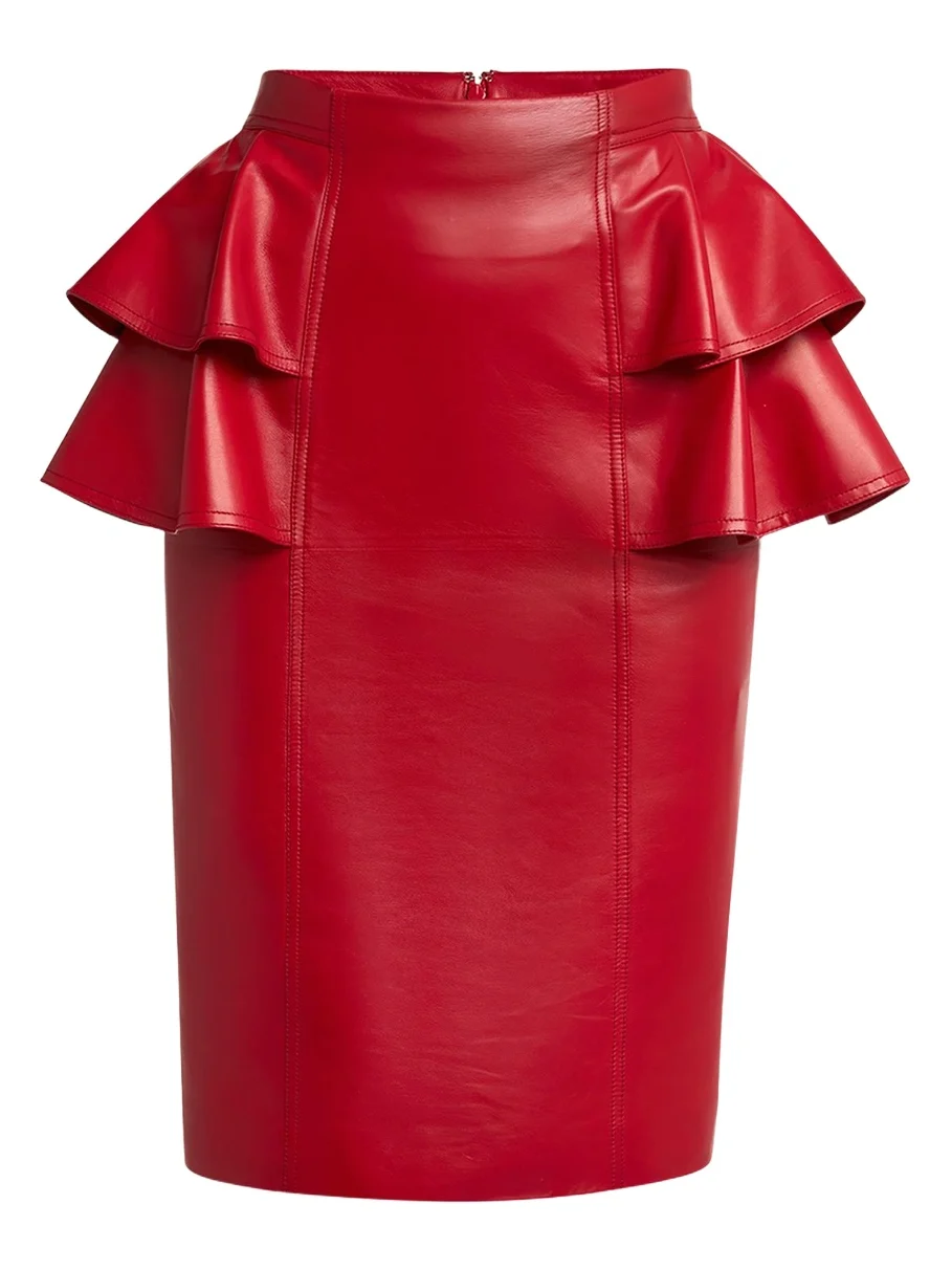 Valentino Garavani Ruffle Nappa Leather Pencil Skirt