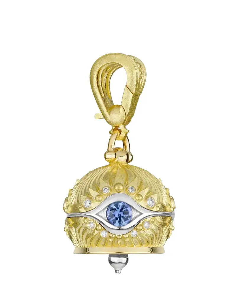 Paul Morelli 18K Yellow Gold Diamond and Sapphire Evil Eye Meditation Bell | Image 1 Paul Morelli 18K Yellow Gold Diamond and Sapphire Evil Eye Meditation Bell | Image 1