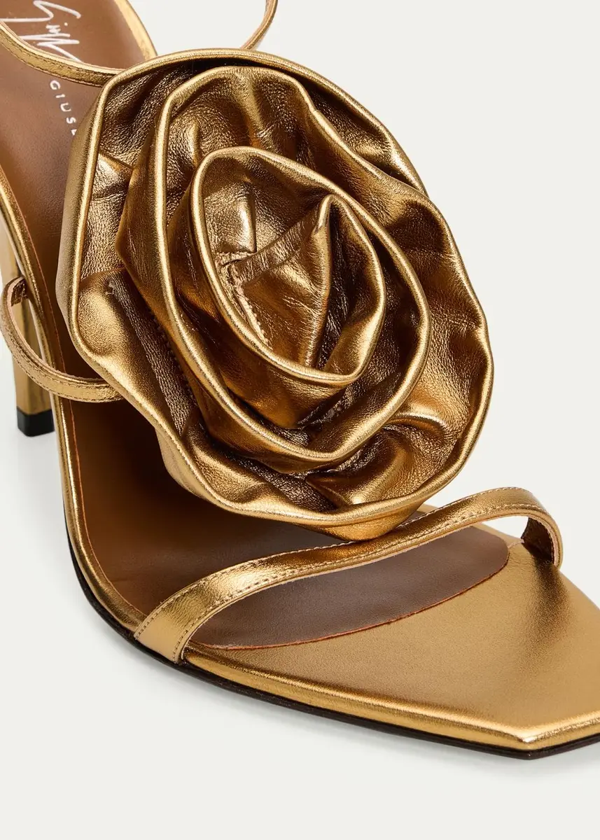 Giuseppe Zanotti 105mm Flower Metallic Leather Ankle-Strap Sandals | Thumbnail 3 Giuseppe Zanotti 105mm Flower Metallic Leather Ankle-Strap Sandals | Thumbnail 3