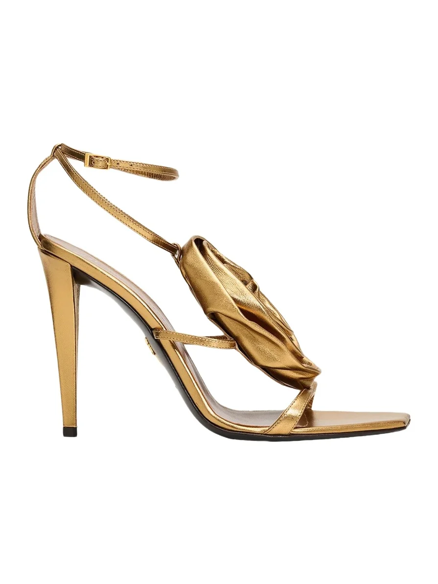105mm Flower Metallic Leather Ankle-Strap Sandals 105mm Flower Metallic Leather Ankle-Strap Sandals