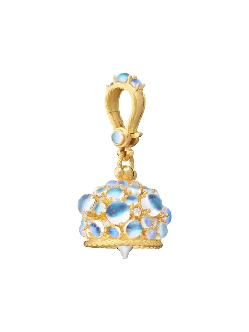 Paul Morelli 18K Yellow Gold #3 Cabochon Moonstone Meditation Bell with Diamonds
