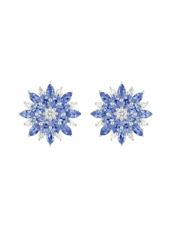 18K White Gold Diamond and Blue Sapphire Dahlia Stud Earrings 18K White Gold Diamond and Blue Sapphire Dahlia Stud Earrings