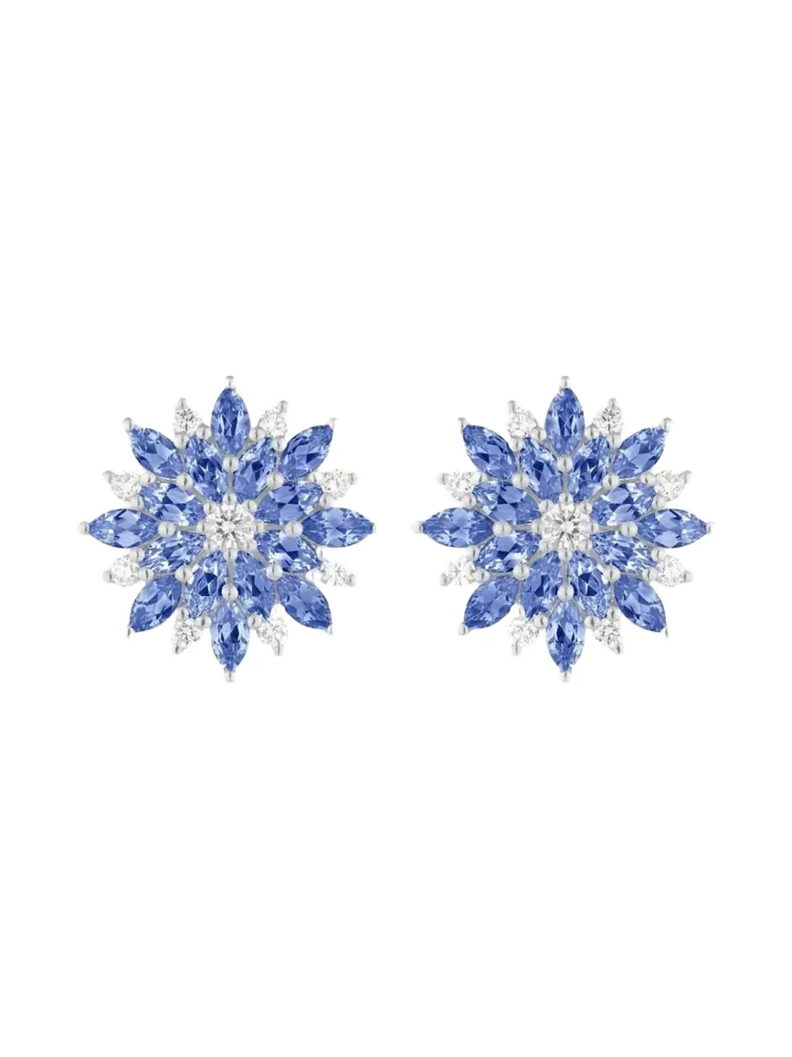 Paul Morelli 18K White Gold Diamond and Blue Sapphire Dahlia Stud Earrings