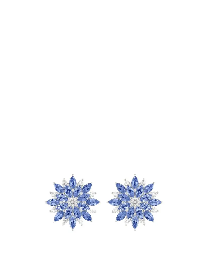 Paul Morelli 18K White Gold Diamond and Blue Sapphire Dahlia Stud Earrings