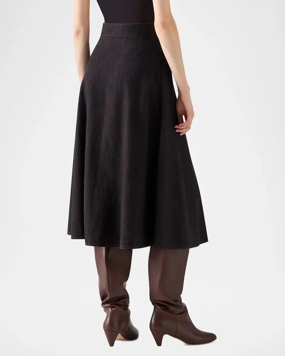 Akris punto Button-Front Cotton Denim Midi Skirt | Thumbnail 2 Akris punto Button-Front Cotton Denim Midi Skirt | Thumbnail 2