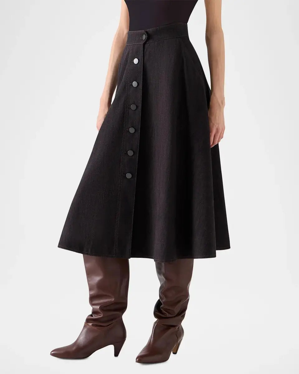 Akris punto Button-Front Cotton Denim Midi Skirt | Thumbnail 5 Akris punto Button-Front Cotton Denim Midi Skirt | Thumbnail 5