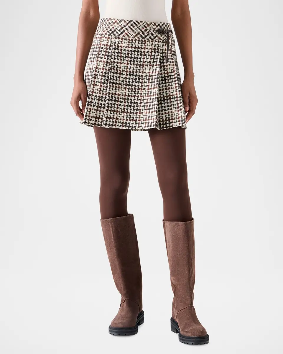 Akris punto Houndstooth Tweed Wool-Blend Mini Kilt Skirt | Thumbnail 2