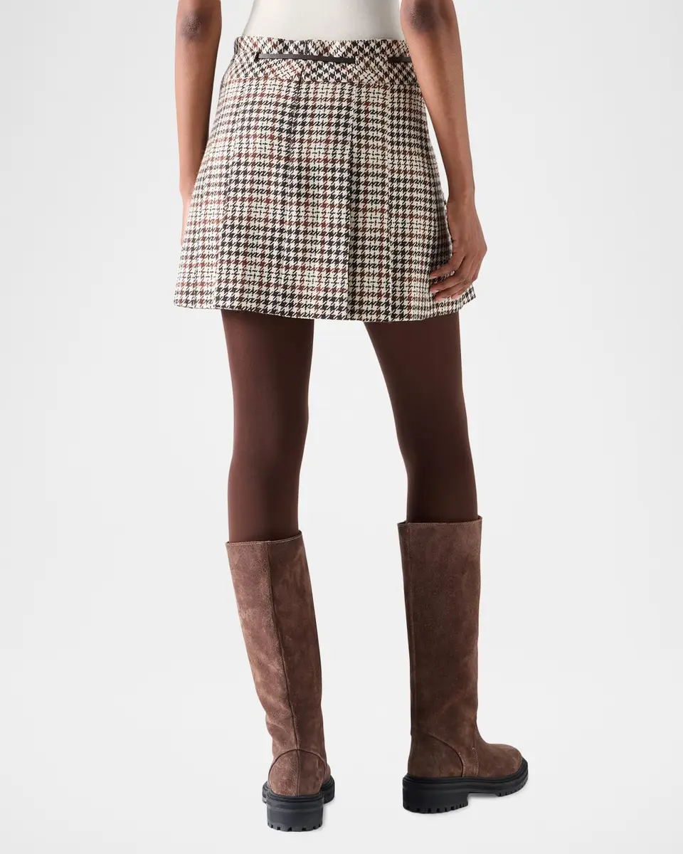 Akris punto Houndstooth Tweed Wool-Blend Mini Kilt Skirt | Thumbnail 3