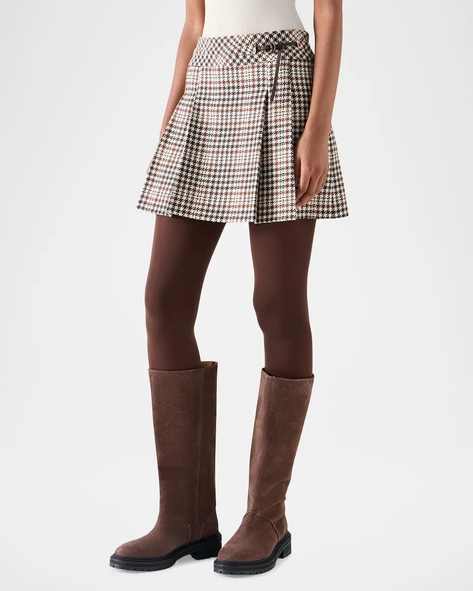 Akris punto Houndstooth Tweed Wool-Blend Mini Kilt Skirt | Thumbnail 4