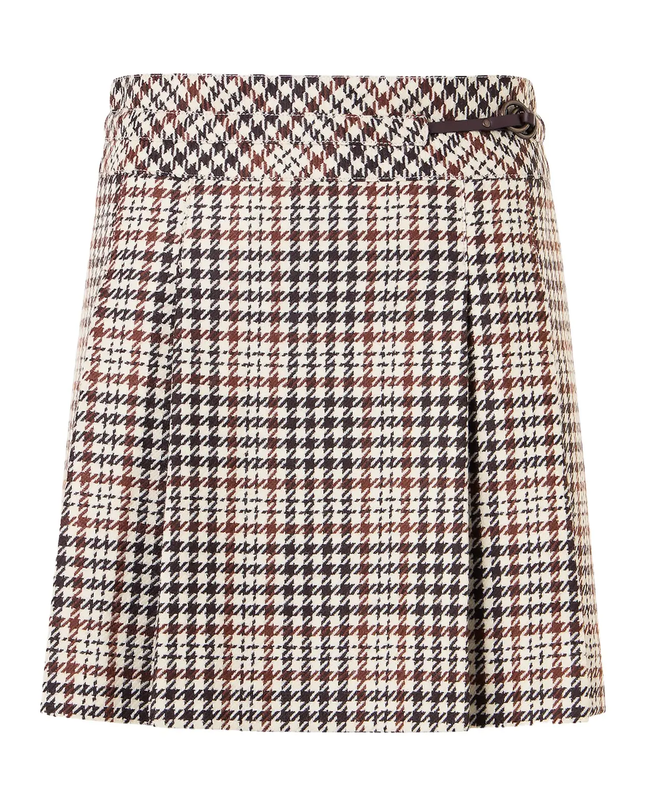 Akris punto Houndstooth Tweed Wool-Blend Mini Kilt Skirt