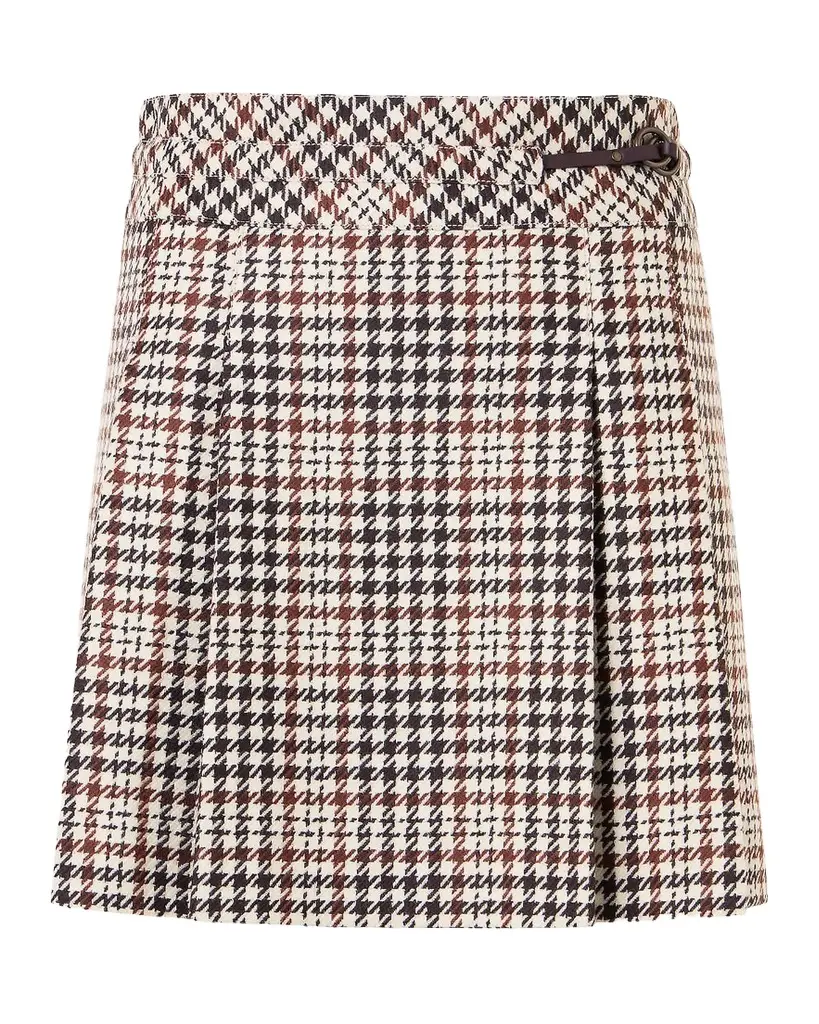 Akris punto Houndstooth Tweed Wool-Blend Mini Kilt Skirt