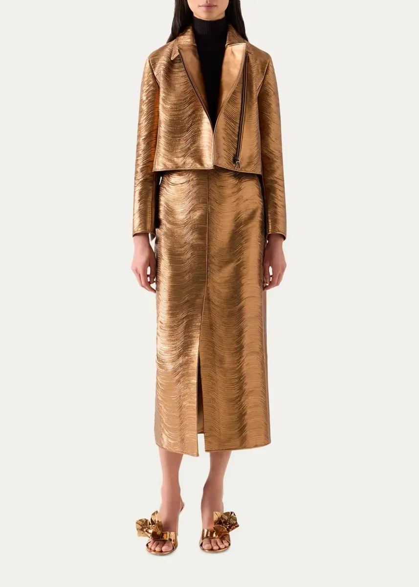 Akris Embroidered Lamé Nappa Leather Moto Jacket | Thumbnail 2 Akris Embroidered Lamé Nappa Leather Moto Jacket | Thumbnail 2