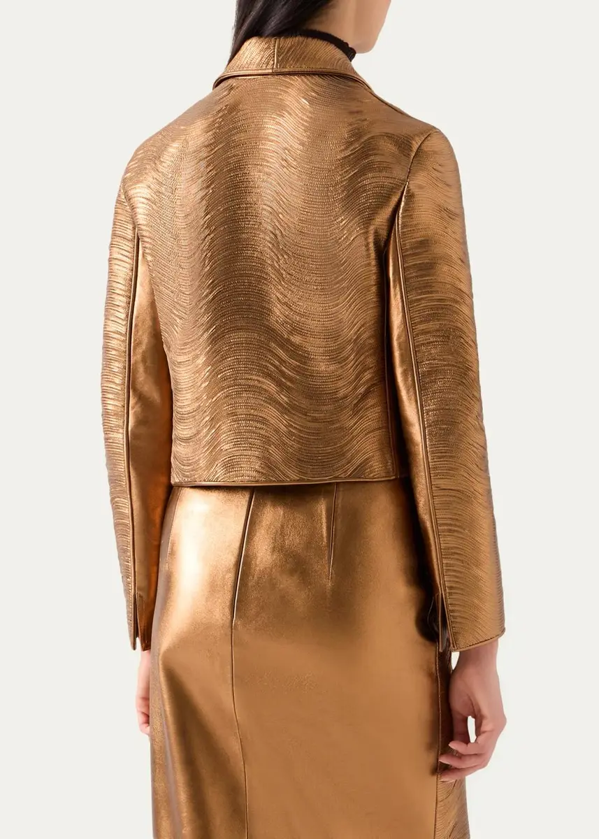 Akris Embroidered Lamé Nappa Leather Moto Jacket | Thumbnail 3 Akris Embroidered Lamé Nappa Leather Moto Jacket | Thumbnail 3