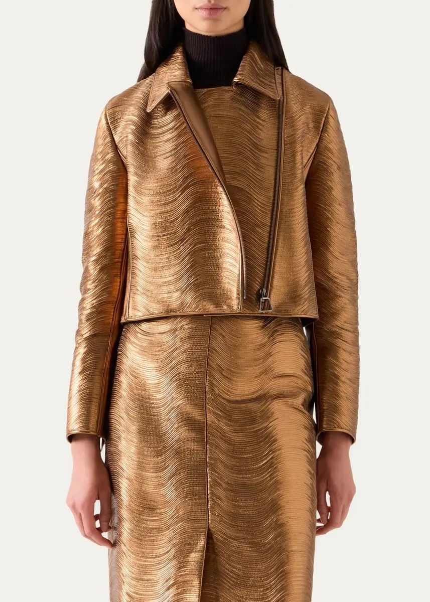 Akris Embroidered Lamé Nappa Leather Moto Jacket | Thumbnail 4 Akris Embroidered Lamé Nappa Leather Moto Jacket | Thumbnail 4