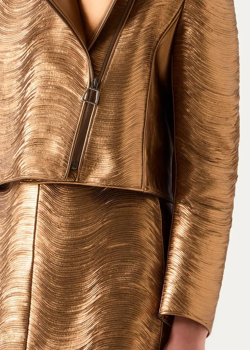 Akris Embroidered Lamé Nappa Leather Moto Jacket | Thumbnail 5 Akris Embroidered Lamé Nappa Leather Moto Jacket | Thumbnail 5