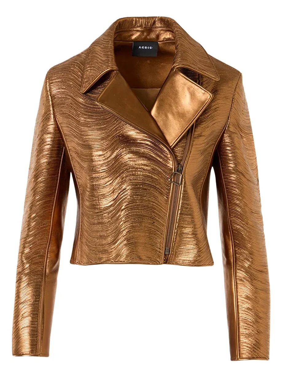 Embroidered Lamé Nappa Leather Moto Jacket Embroidered Lamé Nappa Leather Moto Jacket