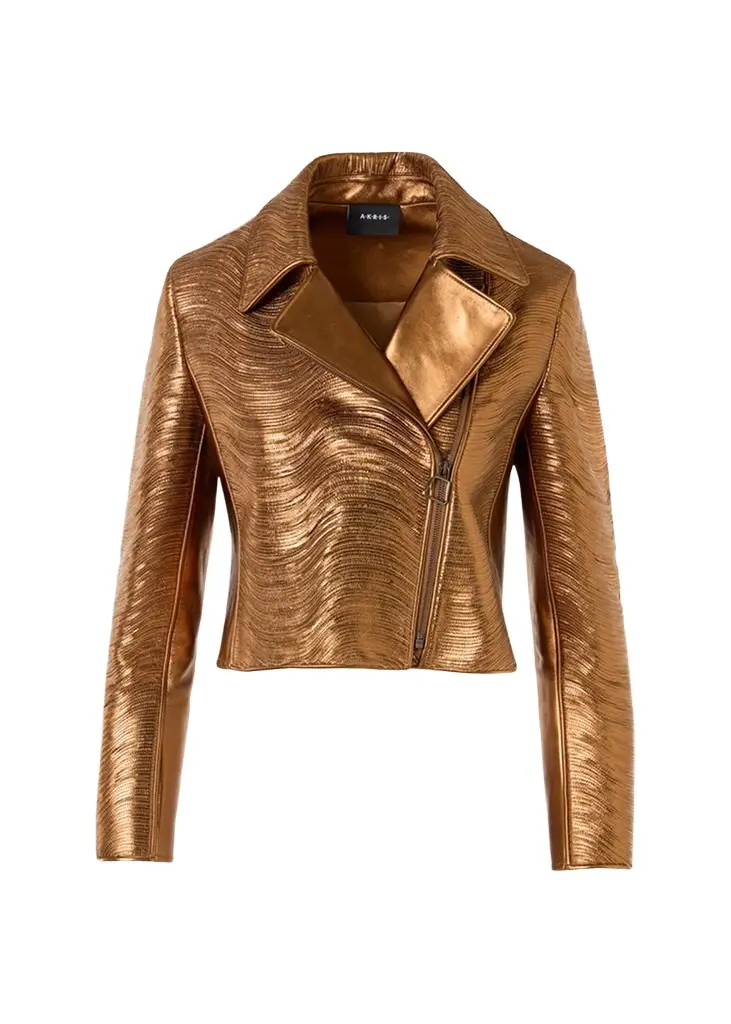 Akris Embroidered Lamé Nappa Leather Moto Jacket