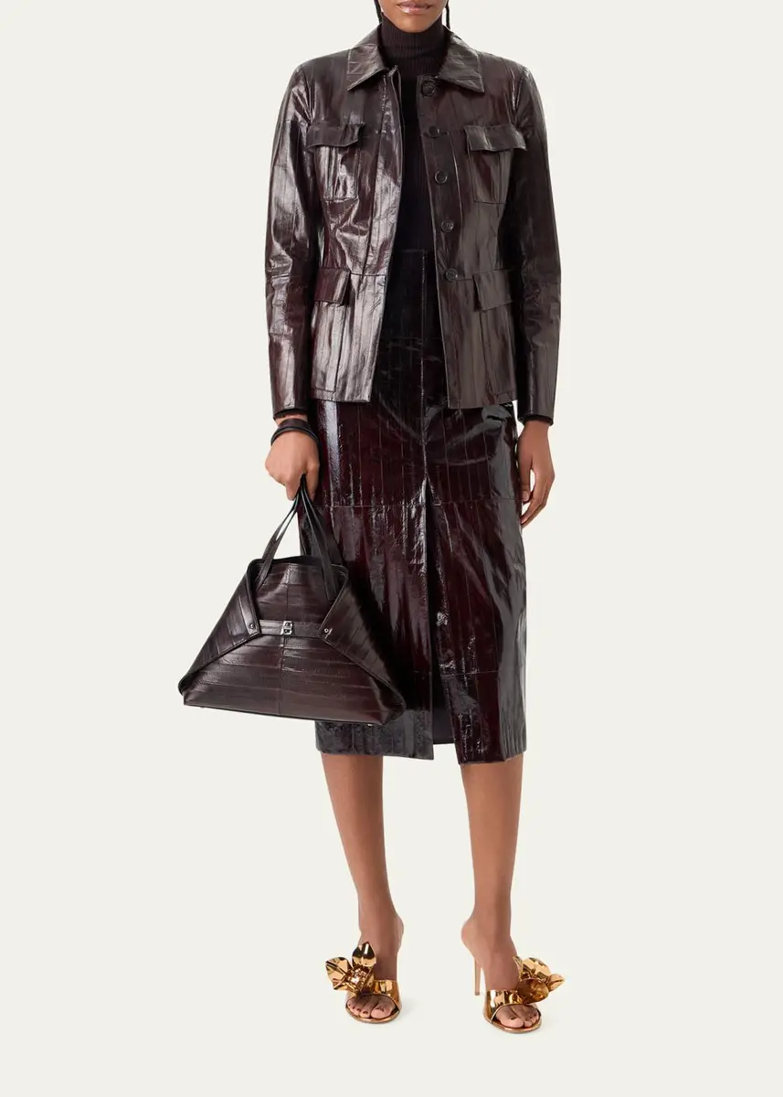 Akris Kimia Lacquered Eel Leather Fitted Jacket | Thumbnail 2 Akris Kimia Lacquered Eel Leather Fitted Jacket | Thumbnail 2
