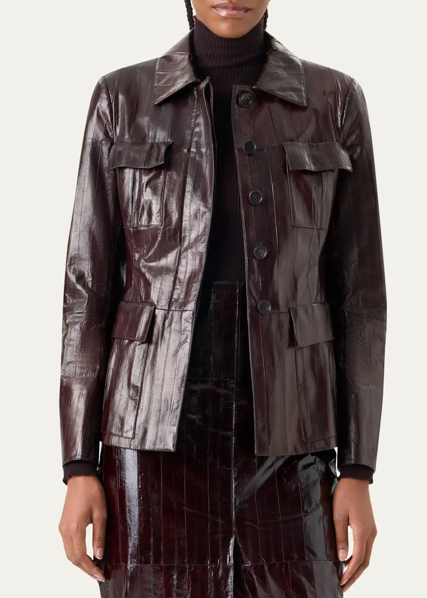 Akris Kimia Lacquered Eel Leather Fitted Jacket | Thumbnail 4 Akris Kimia Lacquered Eel Leather Fitted Jacket | Thumbnail 4
