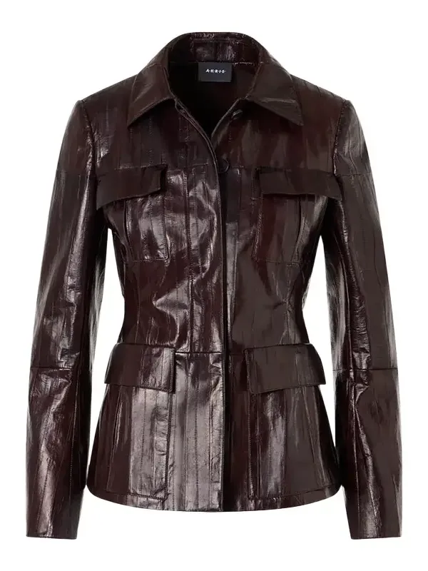 Akris Kimia Lacquered Eel Leather Fitted Jacket