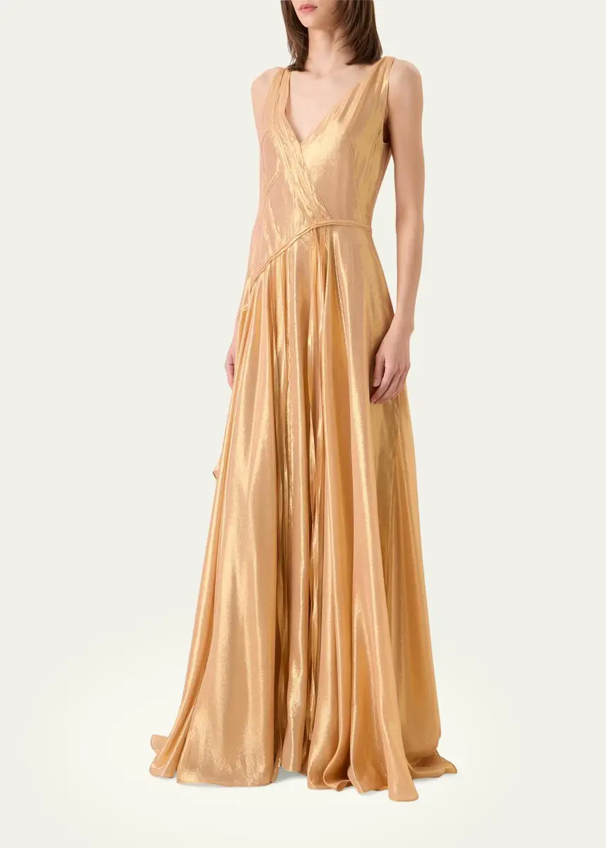 Akris Sleeveless Asymmetric Paneled Lamé Silk Gown | Thumbnail 2
