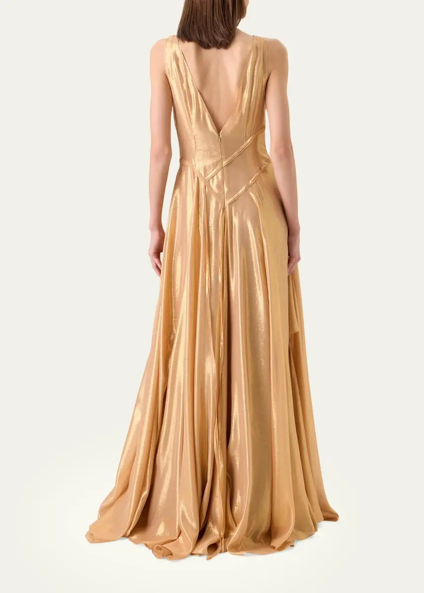 Akris Sleeveless Asymmetric Paneled Lamé Silk Gown | Thumbnail 3