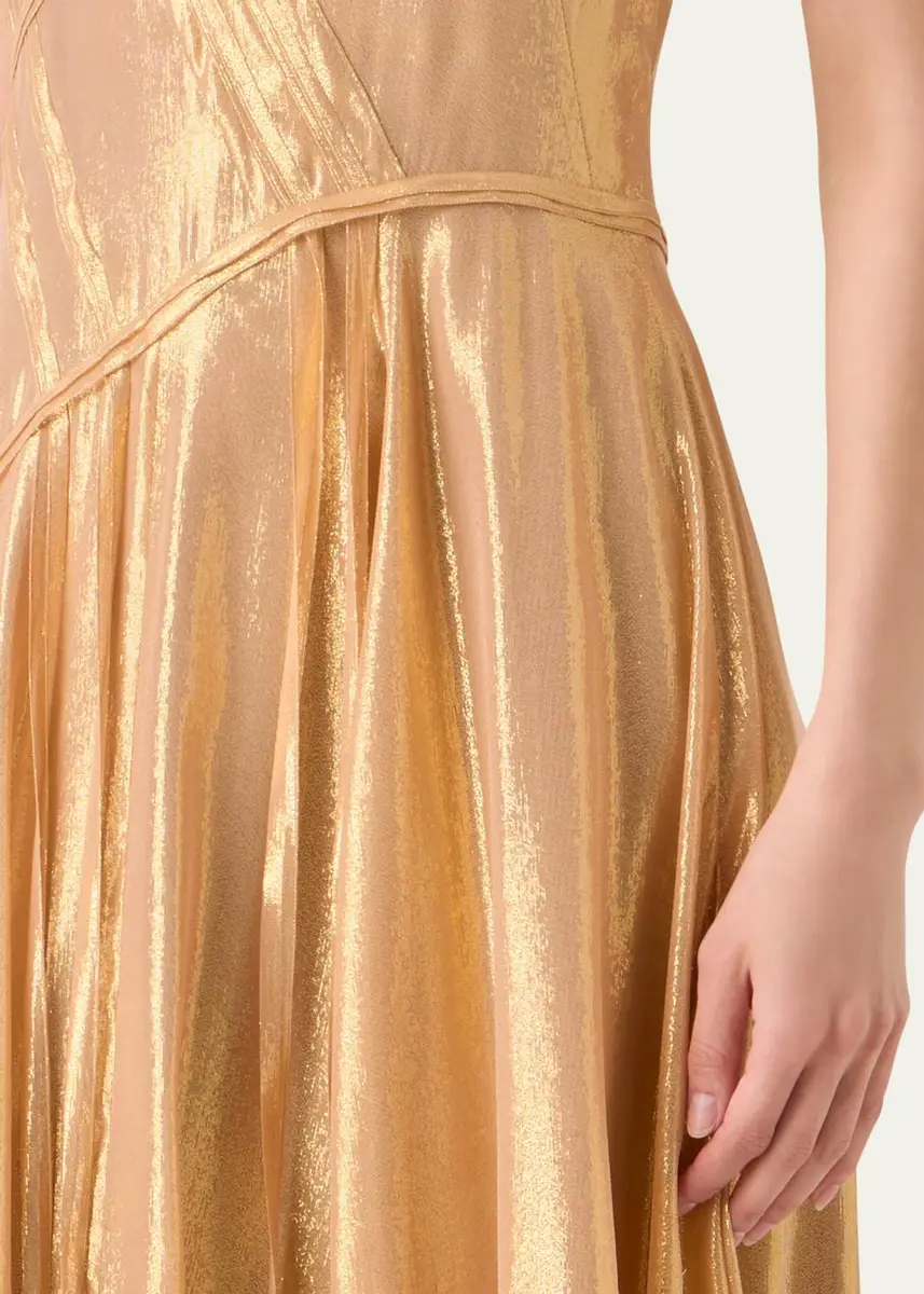 Akris Sleeveless Asymmetric Paneled Lamé Silk Gown | Thumbnail 5