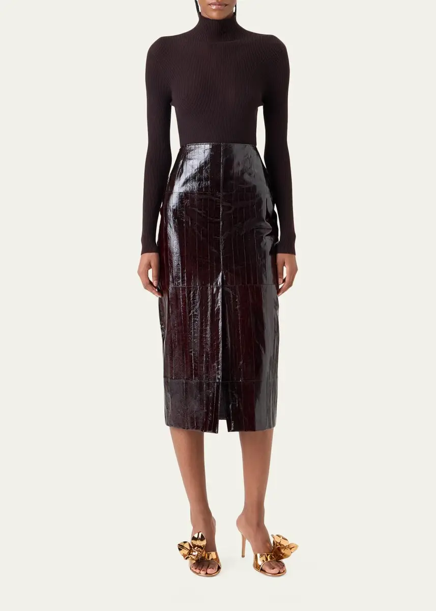 Akris Lacquered Eel Leather Slit Midi Pencil Skirt | Thumbnail 2 Akris Lacquered Eel Leather Slit Midi Pencil Skirt | Thumbnail 2