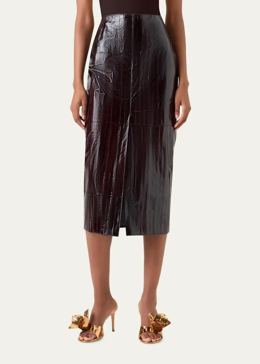 Akris Lacquered Eel Leather Slit Midi Pencil Skirt | Thumbnail 4 Akris Lacquered Eel Leather Slit Midi Pencil Skirt | Thumbnail 4