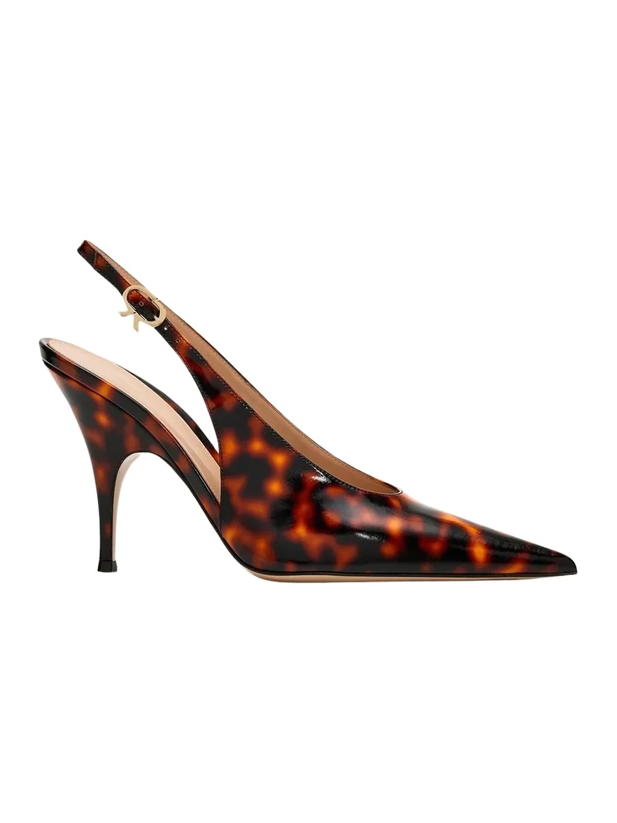 Gianvito Rossi 95mm Sofia Tortoiseshell Patent Leather Slingback Pumps