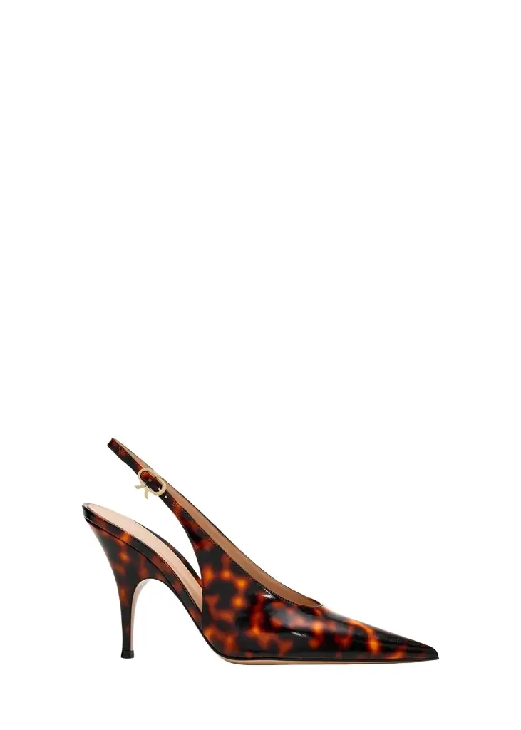 Gianvito Rossi 95mm Sofia Tortoiseshell Patent Leather Slingback Pumps | Image 1 Gianvito Rossi 95mm Sofia Tortoiseshell Patent Leather Slingback Pumps | Image 1