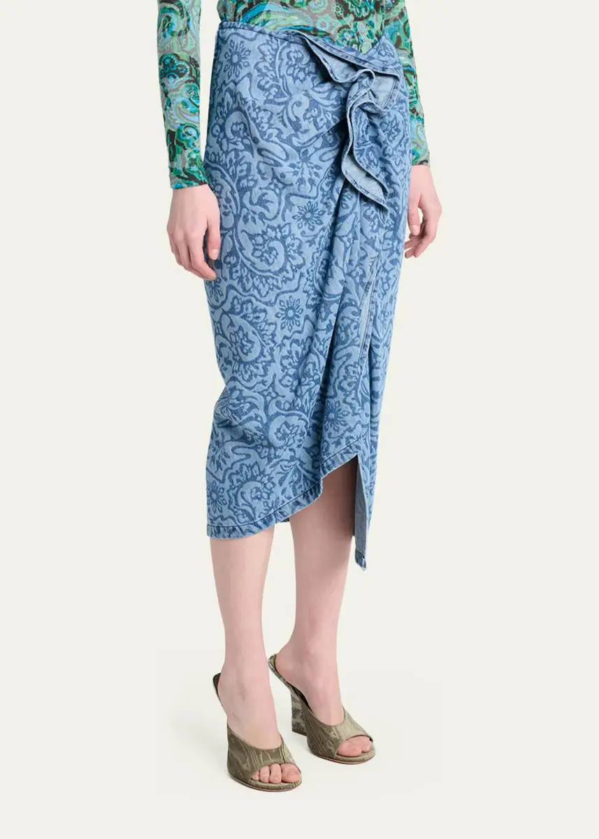Dries Van Noten Sinas Floral Denim Ruffle Midi Skirt | Thumbnail 4