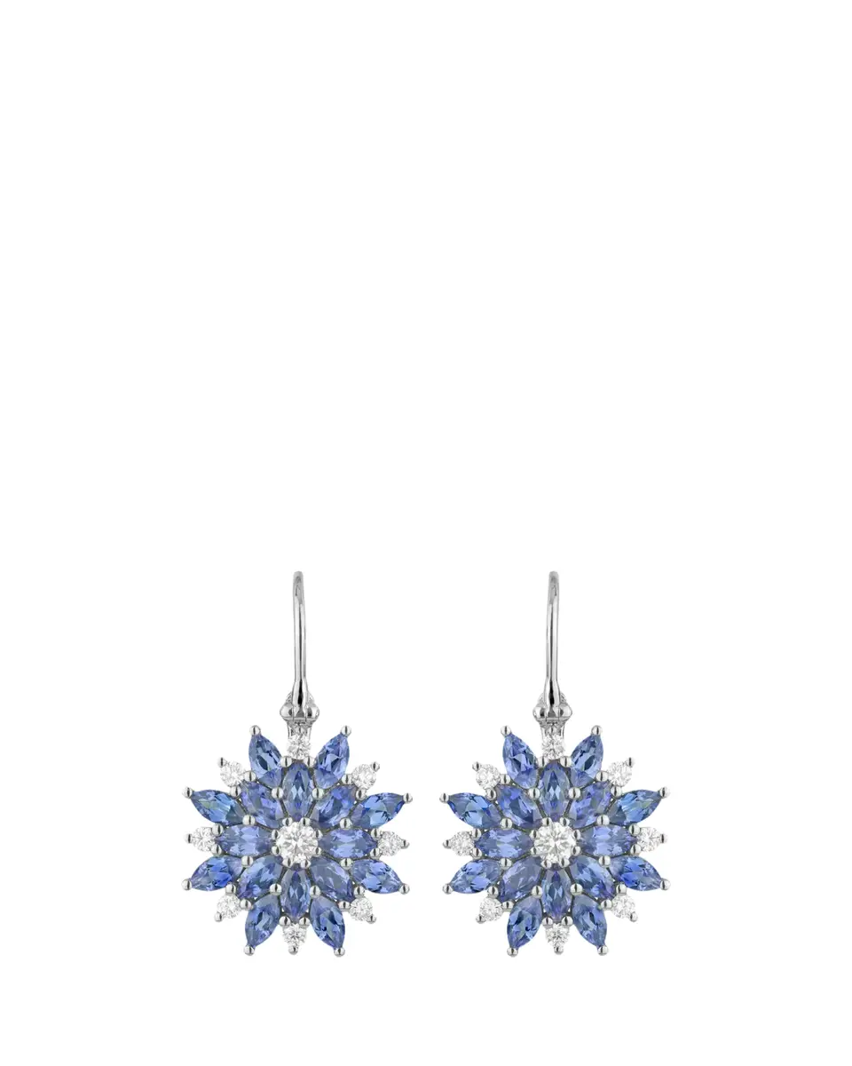 Paul Morelli 18K White Gold Dahlia Blue Sapphire and White Diamond Wire Earrings | Thumbnail 2 Paul Morelli 18K White Gold Dahlia Blue Sapphire and White Diamond Wire Earrings | Thumbnail 2