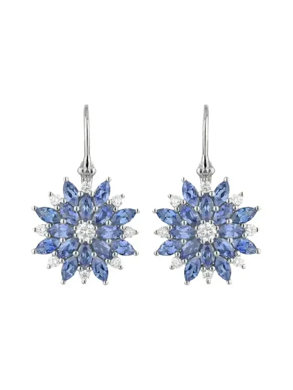 18K White Gold Dahlia Blue Sapphire and White Diamond Wire Earrings 18K White Gold Dahlia Blue Sapphire and White Diamond Wire Earrings